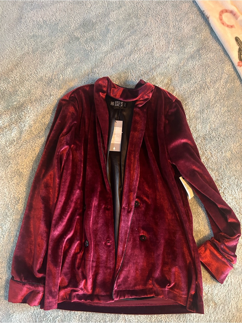 Stone Row Velvet Burgundy Double-Breasted Blazer Jacket -